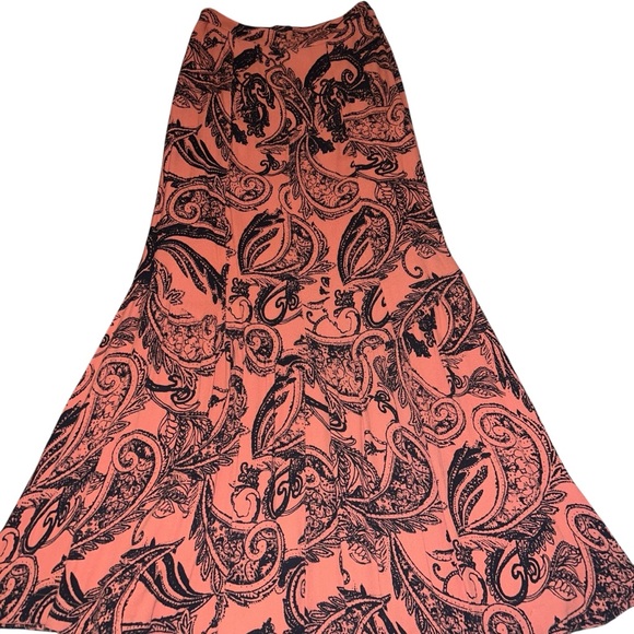 EUC Smooth Sailing Button-Front Maxi Skirt Coral Pink Paisley Combo Size 0 Boho - Picture 4 of 10